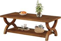 47.2-Inch Rectangle Solid Wood Coffee Table with Storage Shelf for Living Room