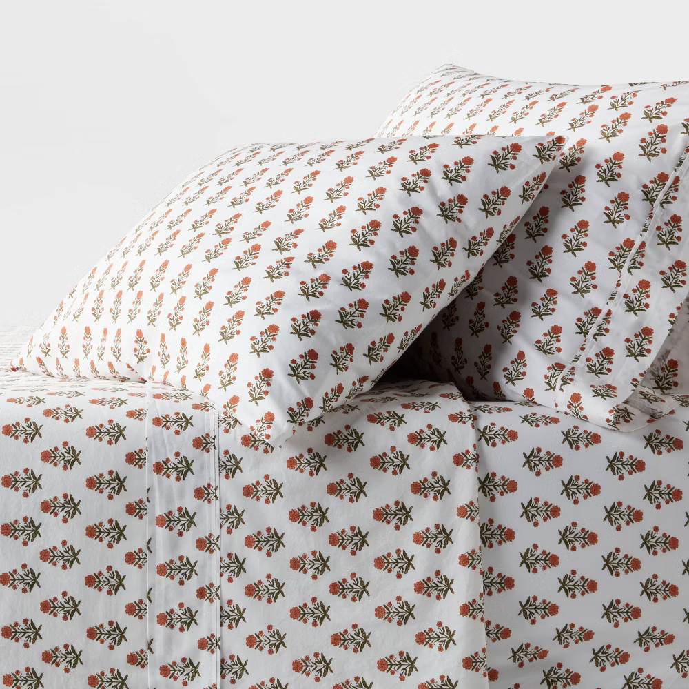 Twin/Twin XL 250 Thread Count Organic Percale Sheet Set Mum Flower –