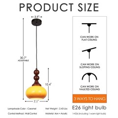 7in Mid Ancient Style Caramel Colored Glass Pendant Light, Home Decoration Light