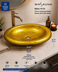 WASAUNA Tempered Glass Vessel Bathroom Sink Collection RARE