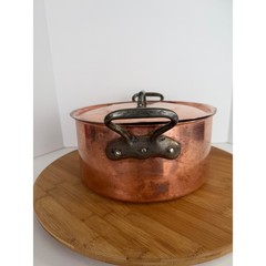Fabrication Francaise Copper Pot Tin Lined w/ Lid 2 Handles 10.25″ 2 mm READ