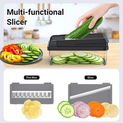 12-in-1 Vegetable Chopper Kitchen Gadget w/ 7 Blades Onion Cutter