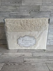 Chateau 4 Piece Lace Queen Sheet Set Ivory Easy Care Wrinkle Resistant Polyester