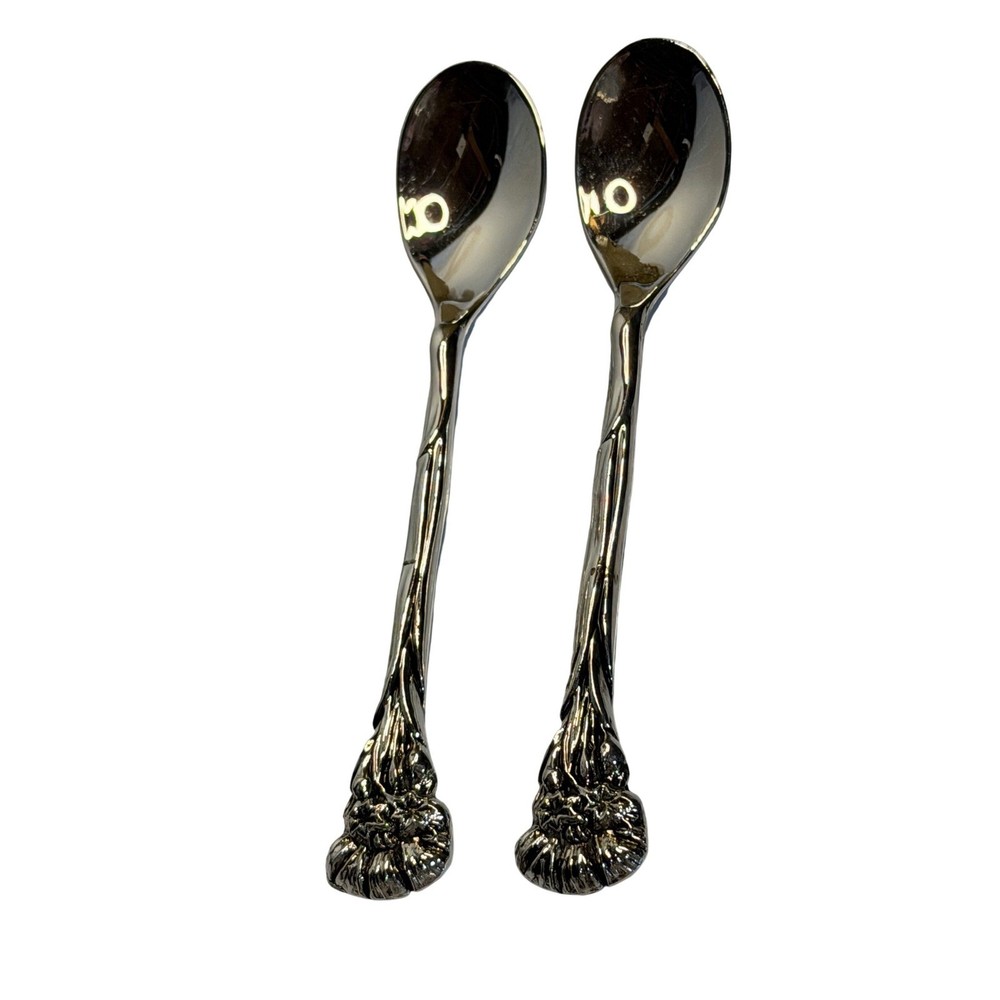 VTG Silverplate Coffee Spoon Set Silver Floral Rose Bud Ornate Demitasse 4.25in
