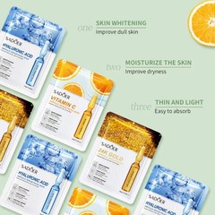 15pcs SADOER 24K Gold Vitamin C Hyaluronic Acid Facial Masks for Face Moisturizi