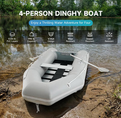 Inflatable Dinghy Boat for 4 Adults, 990lb Capacity Heavy-Duty PVC Raft with …