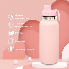 32 oz Insulated Water Bottle with Spout Lid – Double Wall Vacuum Sports Water…