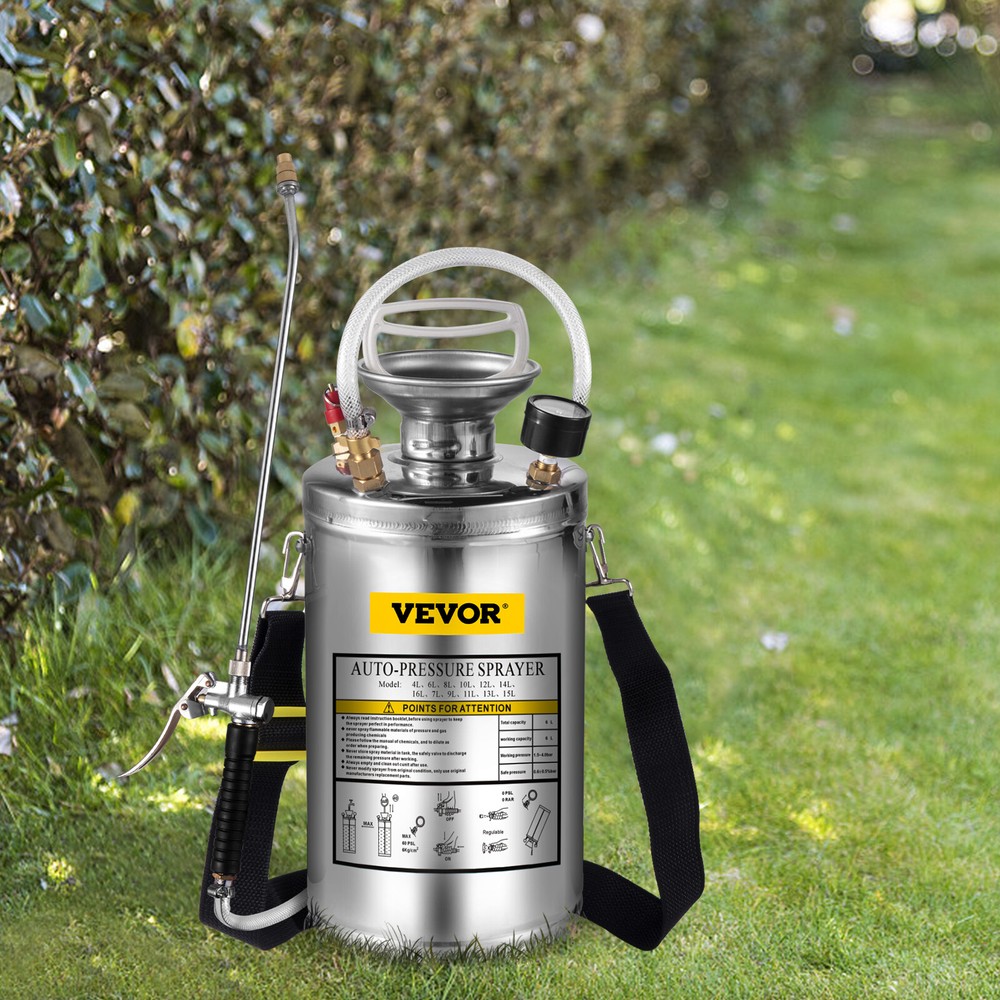 VEVOR Stainless Steel Sprayer 1.5 Gal Steel Hand-Pump Sprayer with 3.3 inch Hose