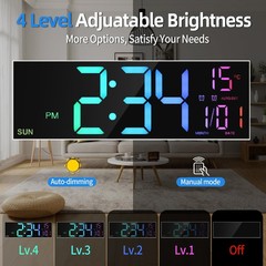 16.2” Large Digital Wall Clock with Remote Control, Big LED/Dual Alarm/8 RGB…