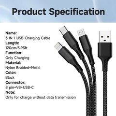 3 in 1 Fast USB Charging Cable Universal Multi Function Cell Phone Charger Cord