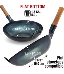 YOSUKATA 13.5” Blue Carbon Steel Wok Pan – Pre-Seasoned Flat Bottom Wok Compatib