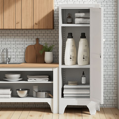 Metal Kitchen Pantry Cabinet, Lock Freestanding Storage Cupboard with Adjustable