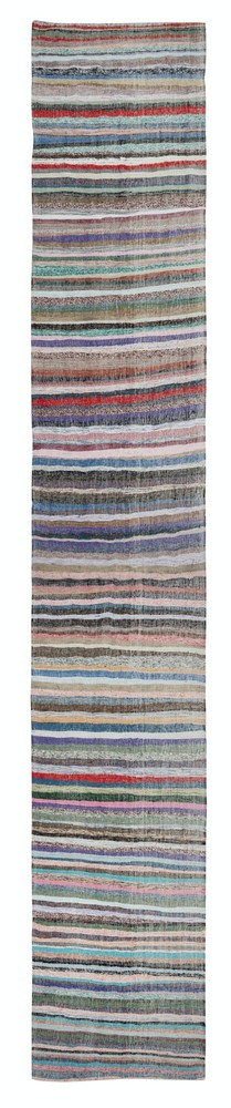4.6×25 ft Colorful Vintage Turkish Long Runner Rug, Flat-Weave Hallway Kilim