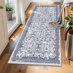 Machine Washable Soft Rug Runner, Indoor Floral Mat for Kitchen and Living Room