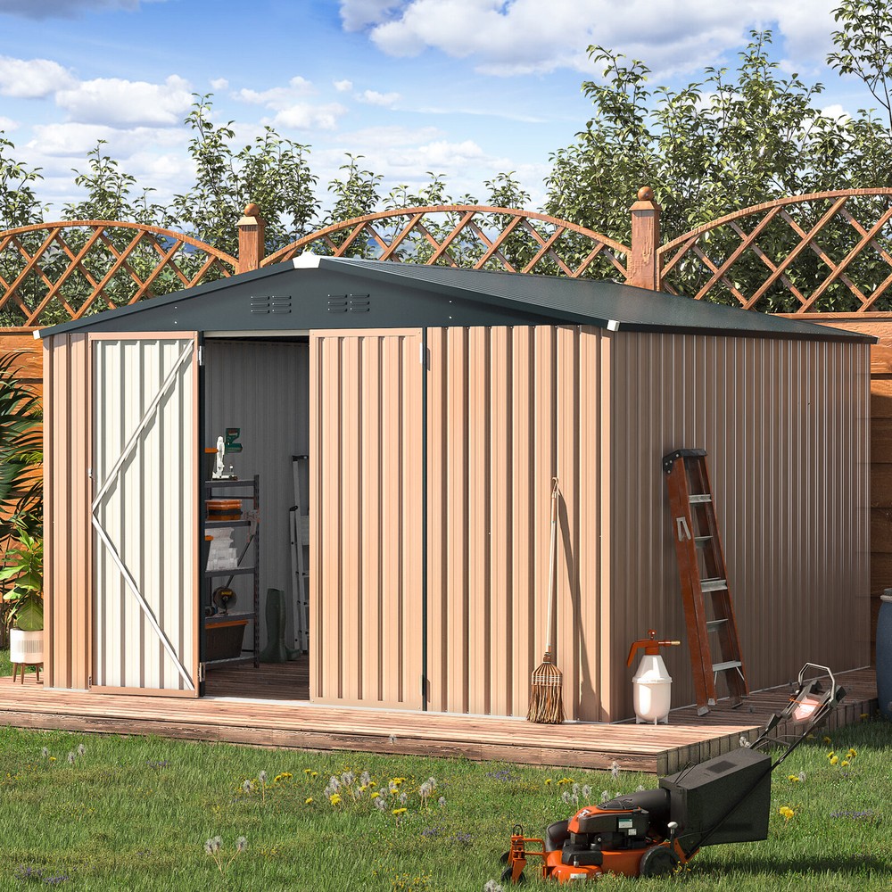 AECOJOY 4’x6’/ 6’x8′ Outdoor Metal Storage Shed for Garden Tools Lockable Door