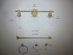 Globe Cannes 24.25 in. 3-Light Matte Brass Vanity Light with Shades & Bath Set