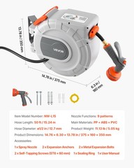 VEVOR Retractable Garden Hose Reel 1/2 in x 50 ft Wall Mount 9-Function Nozzle