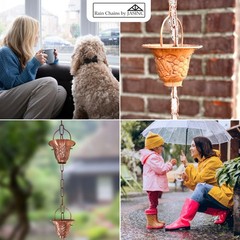 8.5 ft rain chain Pure Solid Copper Vinyard cups JAS8005C NEW