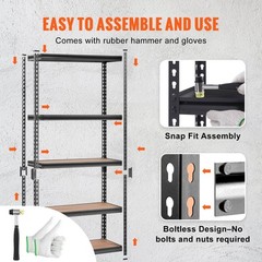 VEVOR 18″D x 36″W x 72″H 5 Shelf Steel Shelving Rack Garage Storage 2000lbs Load