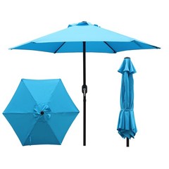 7.5 ft Outdoor Market Patio Umbrella with Crank, 6 Ribs, Sky Blue