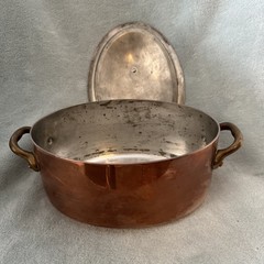Williams Sonoma Oval Copper Cocotte Casserole Dutch Oven 2Qt Tin Lined France