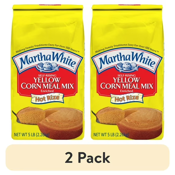 (2 pack) Martha White Self Rising Yellow Corn Meal Mix with Hot Rize, 5 Lb Bag