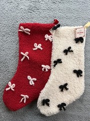 Sherpa Fleece Christmas Stockings Set 4 Bows Red Green White Large Cozy Decor