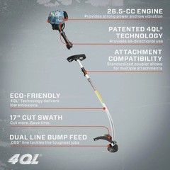 Senix 4QL 26.5cc 4-Cycle 17 In. Curved Shaft Gas Powered String Trimmer GTC4QL-L