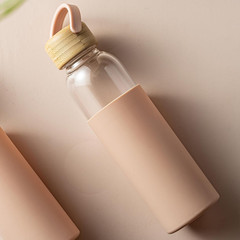 21Oz Glass Water Bottle with Silicone Sleeve & Bamboo Lid, BPA Free Reusable Wat