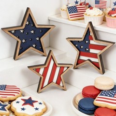 3Pcs Patriotic Wooden Star Decor American Flag Tabletop Ornament for 4th of July