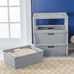 Wide 3 Drawer Tower, Plastic Storage Organizer with Removable Decorative Bins, E