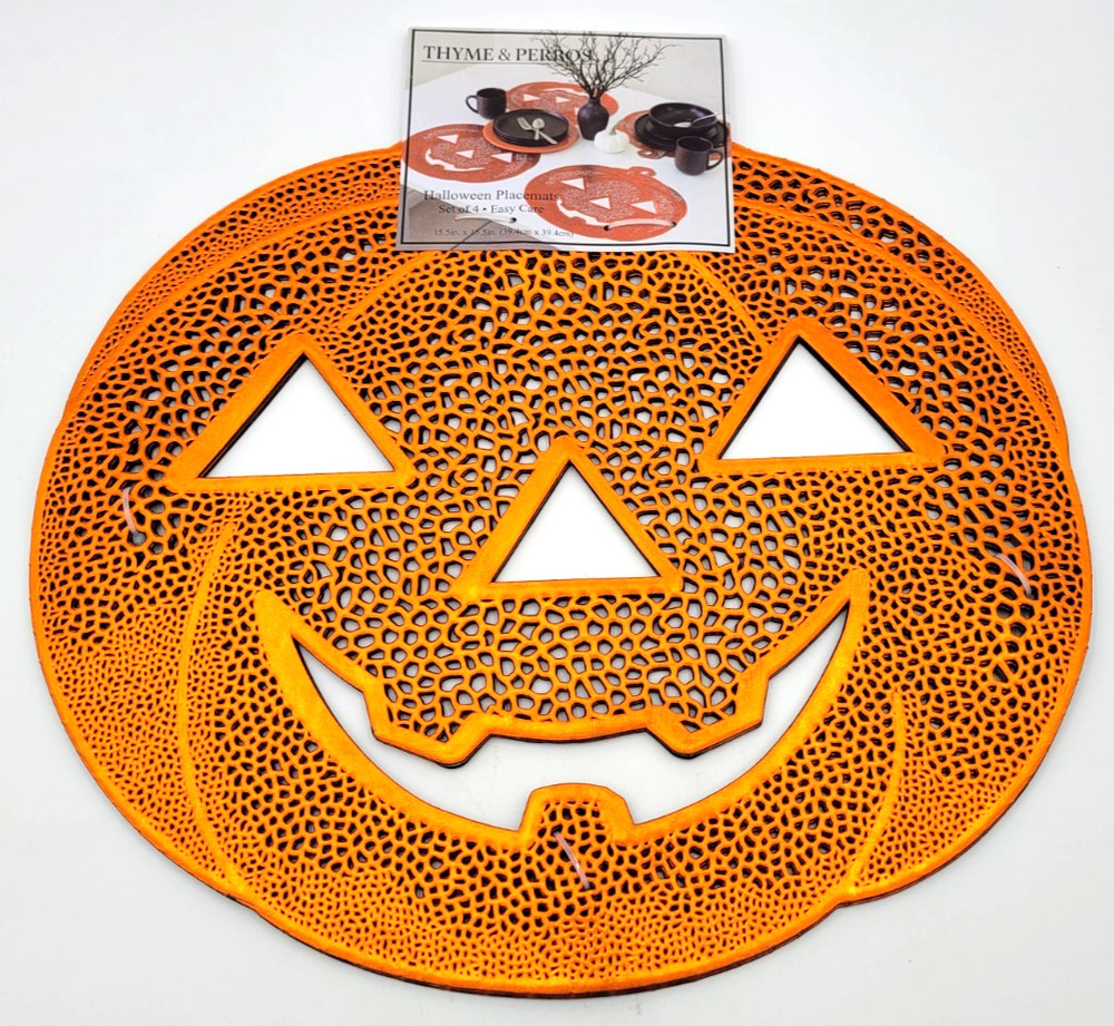 Thyme & Perros Halloween Placemats Set of 4 15.5 in x 15.5 in Easy Care