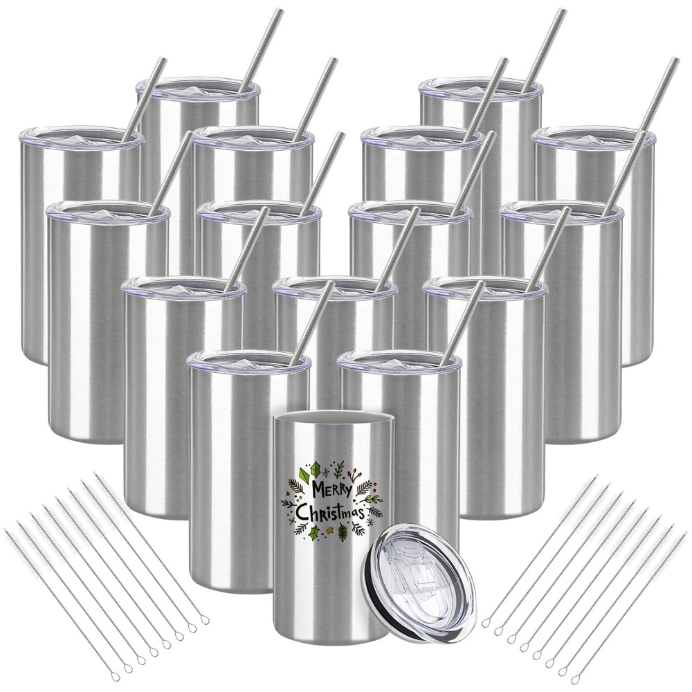 16 Pack Tumblers Blanks Bulk Skinny Straight Tumbler Stainless Steel Double W…