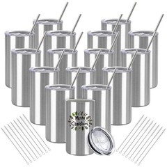 16 Pack Tumblers Blanks Bulk Skinny Straight Tumbler Stainless Steel Double W…