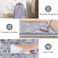 Machine Washable Soft Rug Runner, Indoor Floral Mat for Kitchen and Living Room