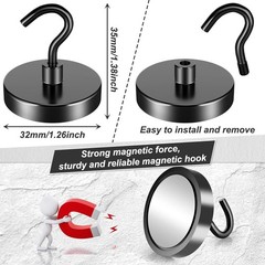 6 Pack 110 Lbs Magnetic Hooks Heavy Duty, Neodymium Magnet Hooks, Strong Black M