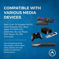 Orei 1×8 2.0 HDMI Splitter 8 Ports with Full Ultra HDCP 2.2, 4K at 60Hz(UHD-108)