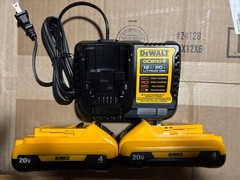 Two Dewalt DCB240 4.0Ah Batteries and DCB1104 charger