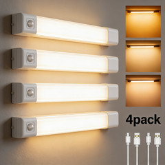 4 Pack Plastic USB LED Cabinet Lights with Toggle Switch, Under Shelf Lighting