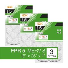 16 x 25 x 1 Standard Pleated Air Filter FPR 5, 3-Pack, Air Filters Replacement