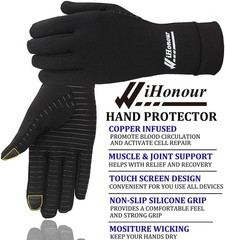2-Pairs Pack Copper Full Finger Compression Gloves, Copper Arthritis Gloves for