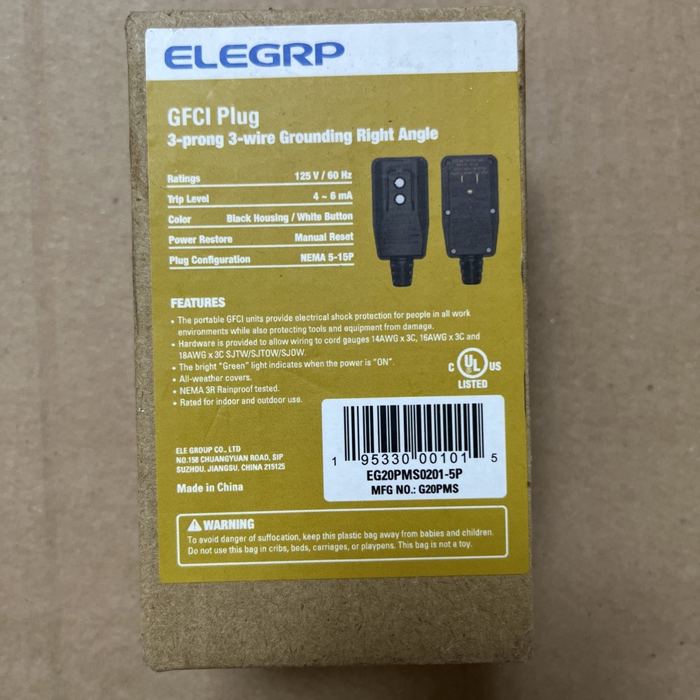 ELEGRP 4.67 in. 15 Amp Manual Reset 3 Prong Portable GFCI Replacement Plug Assem