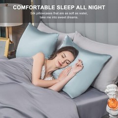Aqua Blue Mulberry Silk Pillowcase Soft Breathable Anti-aging Hidden Zipper