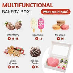 30 Pack Auto Pop-up Cookie Boxes with Window, 12″ x 8″ x 2.5″ White Bakery Bo…