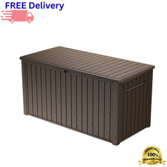 Keter 170 Gallon Resin Deck Box Large Outdoor Storage Bench Waterproof Wood Look