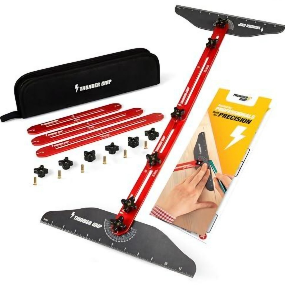 Thunder Grip Stair Tread Template Tool – Deep RED – Adjustable Stairs Jig Tool &