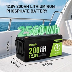 12V 200Ah LiFePO4 Lithium Battery Deep Cycle Built-in BMS for Solar RV Off-Grid