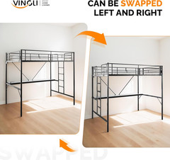 Full Size Metal Loft Bunk Bed Frame for Kids Teens Adults with Desk Underneath,2