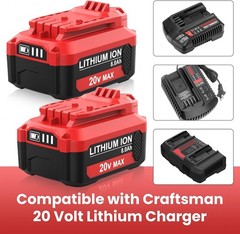 2PACK 20Volt For Craftsman V20 8.0Ah Li-ion Battery CMCB204 CMCB202 /Charger