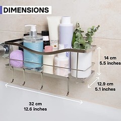 KINCMAX Premium Shower Caddy – Self Adhesive Shower Organizer w/ 4 Hooks, Drill-
